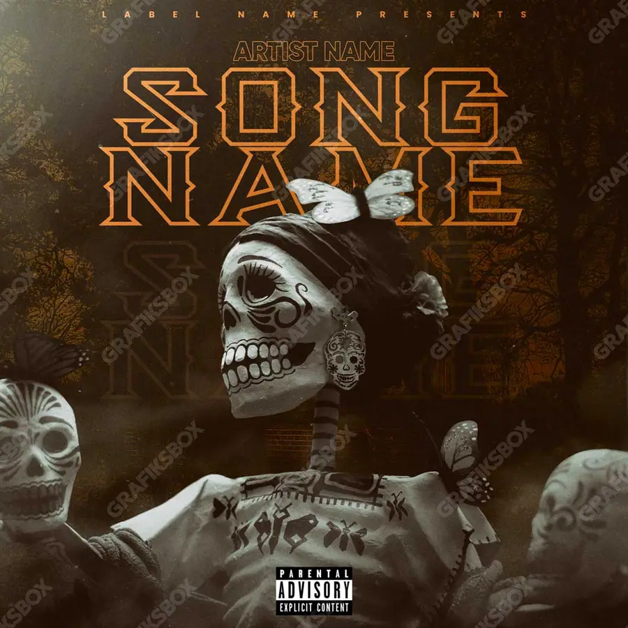 Premade album cover “Santa Muerte” — a frame that refuses to sit in one category in an orange palette