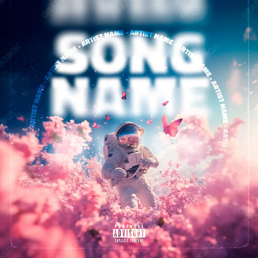 Premade album cover “Space Life wrb” — a cosmic scene: stars, planets, emptiness in deep red tones
