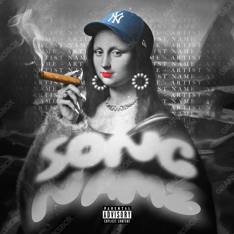 Premade album cover “Louvre Streetweb” — an original visual idea with no close match in the catalogue in a monochrome palette