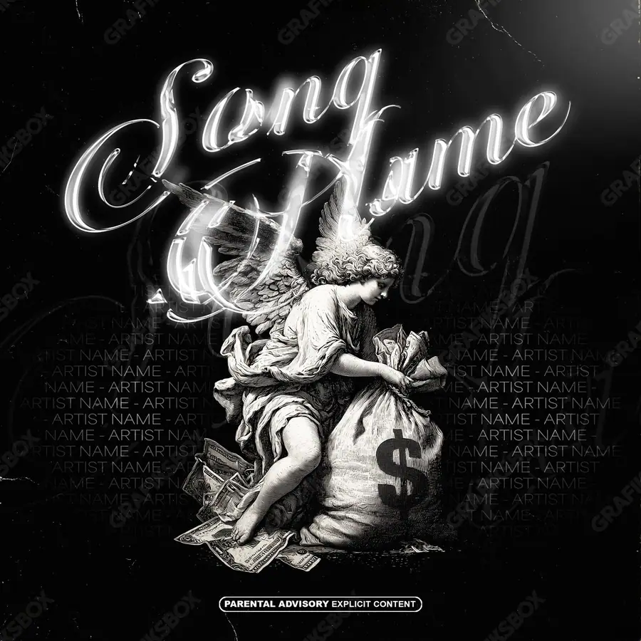 Premade album cover “Saint Bag” — a subject with a character of its own in a black and white palette