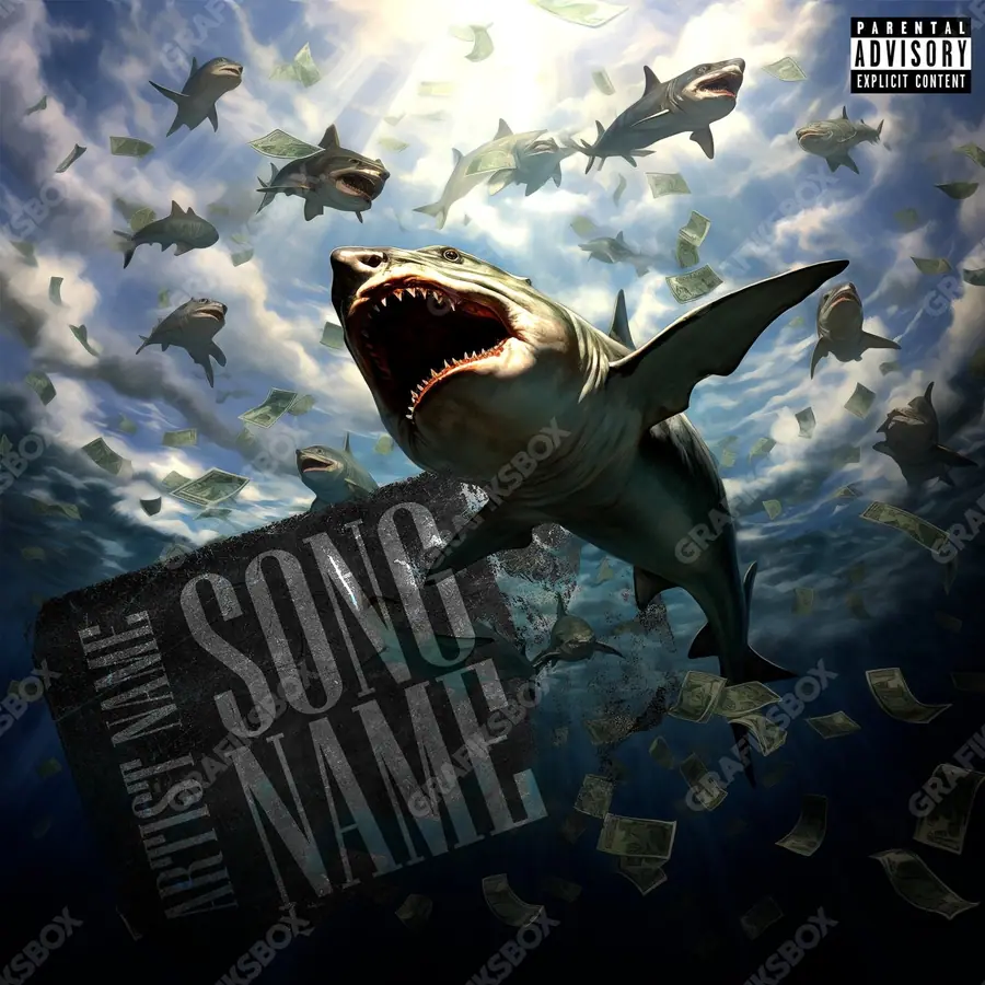 Portada de álbum prediseñada «Sea Cash» — un paisaje con el horizonte abierto, en una gama azul