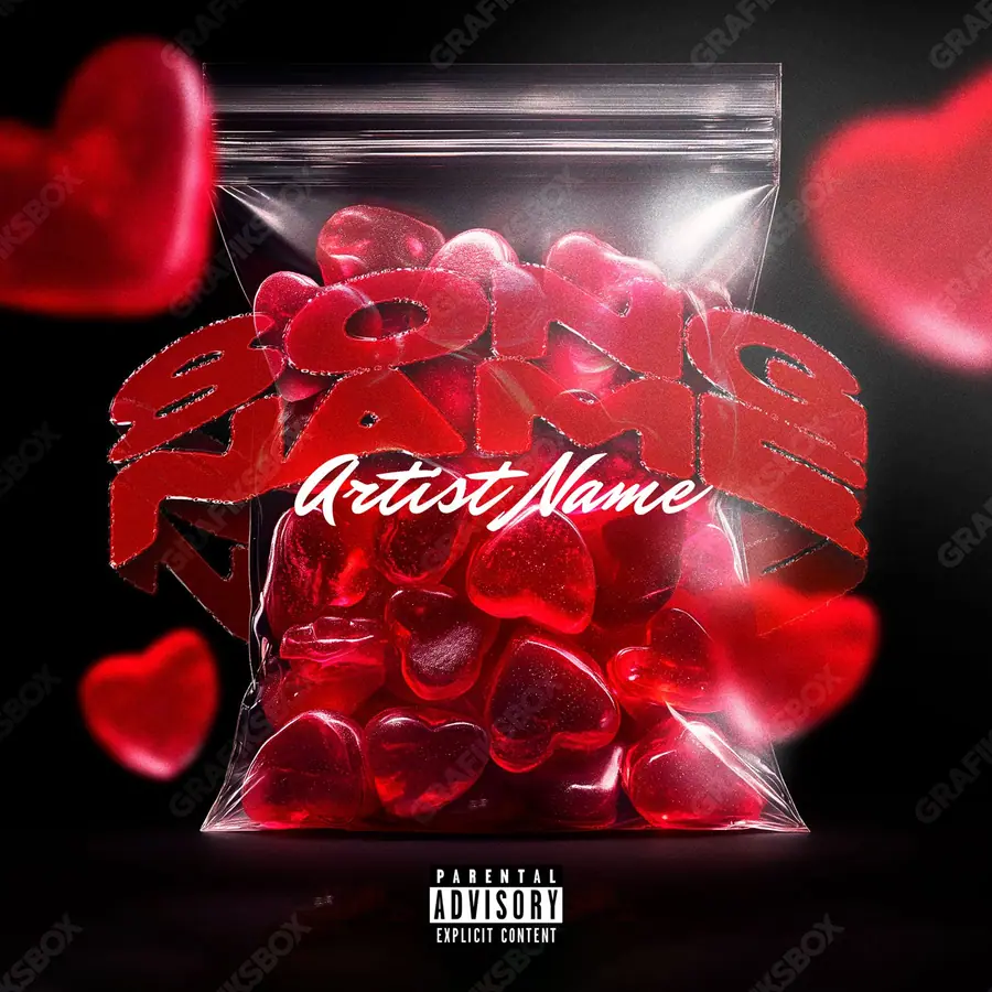 Portada de álbum prediseñada «Ziplove» — una idea visual original sin equivalente cercano en el catálogo, en una gama roja