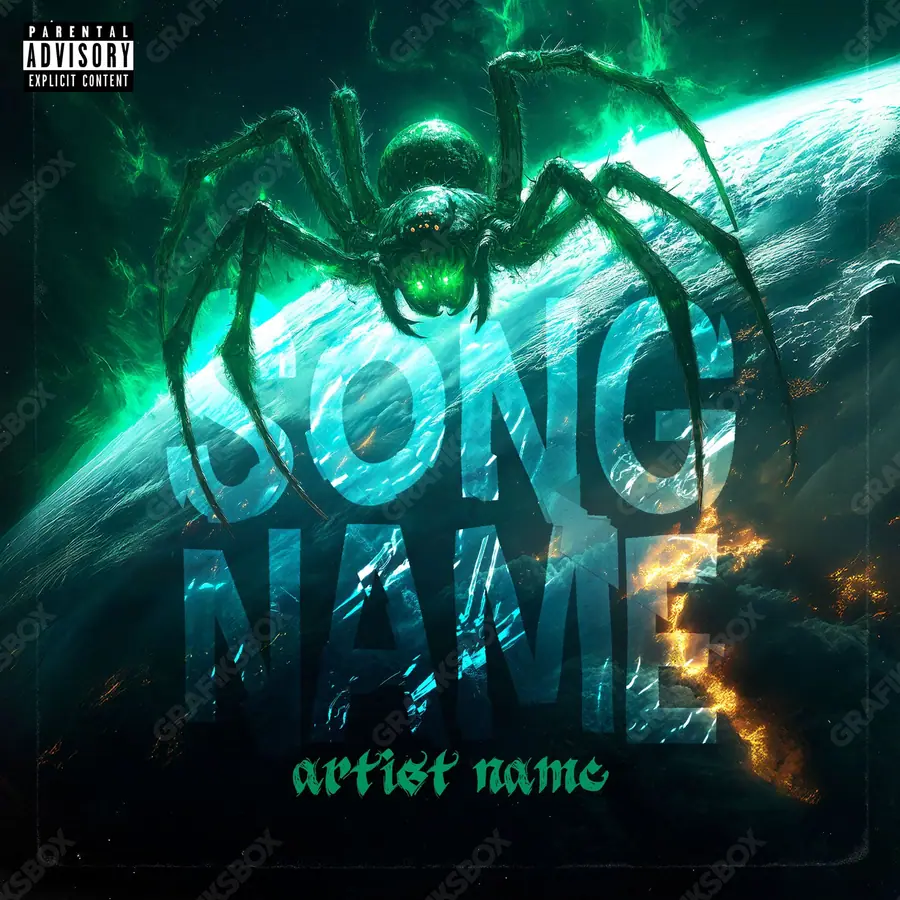 Portada de álbum prediseñada «Arachnid» — un encuadre que no encaja en una sola categoría, en tonos azules fríos
