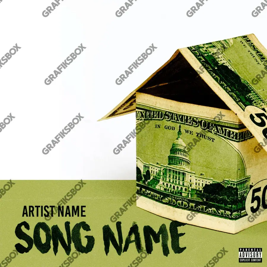 Premade album cover “Crib Money” — a frame about status, gold under heavy light in warm gold tones