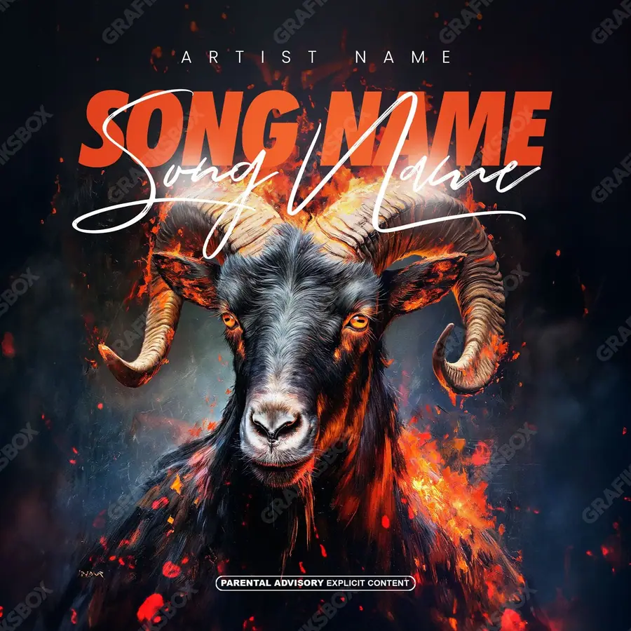 Premade album cover “Goal Goat” — a frame that refuses to sit in one category in deep red tones
