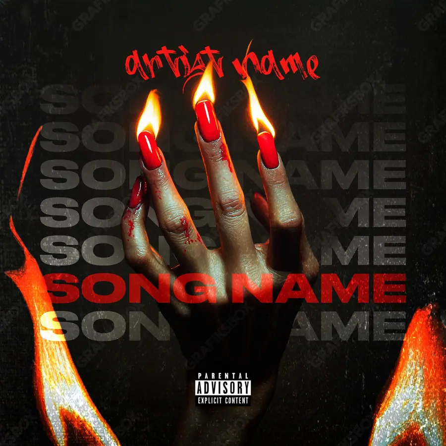 Premade album cover “Wrongdoing” — an original visual idea with no close match in the catalogue in a red palette