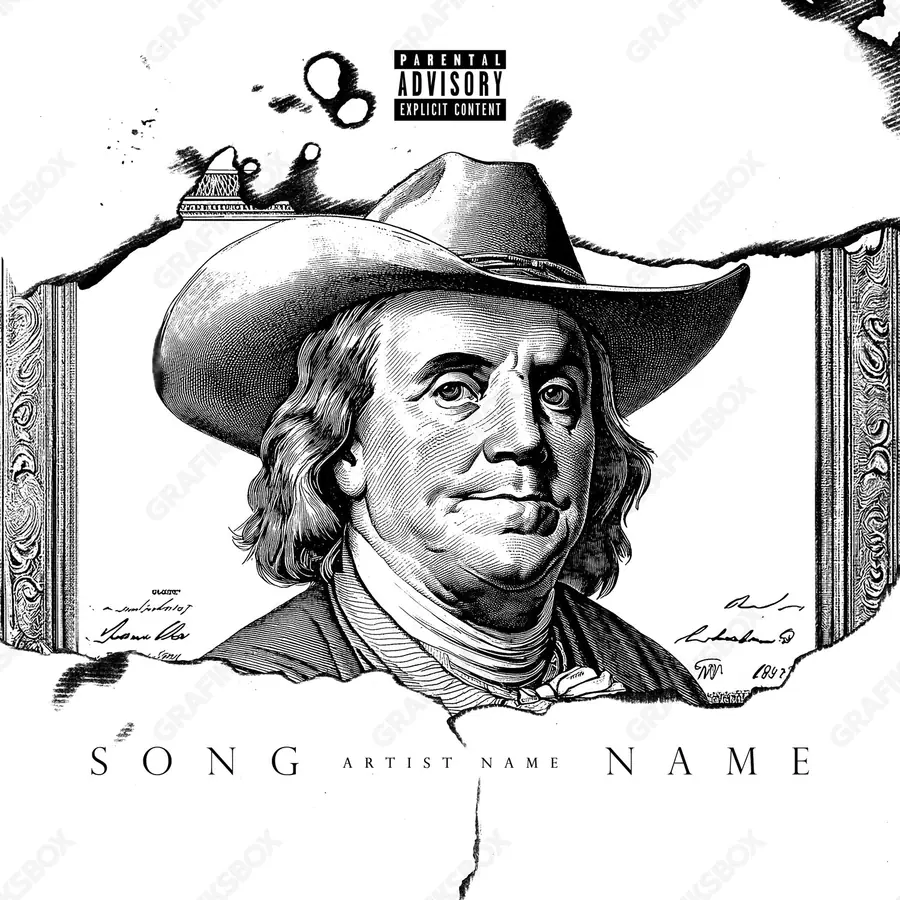Premade album cover “Cowboy Frank” — a subject with a character of its own in a black and white palette