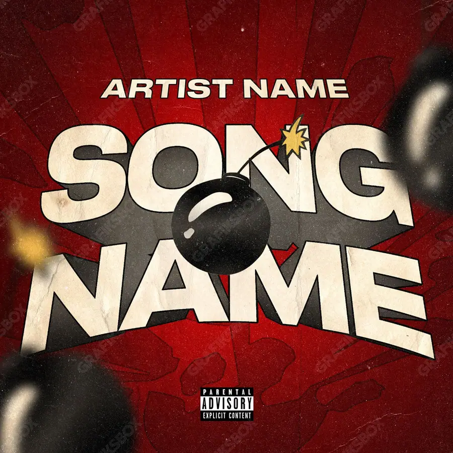 Premade album cover “Bombing” — a frame that refuses to sit in one category in a red palette