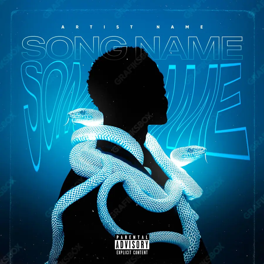 Premade album cover “Shiny Snake” — harsh imagery in a low-key frame in cool blue tones