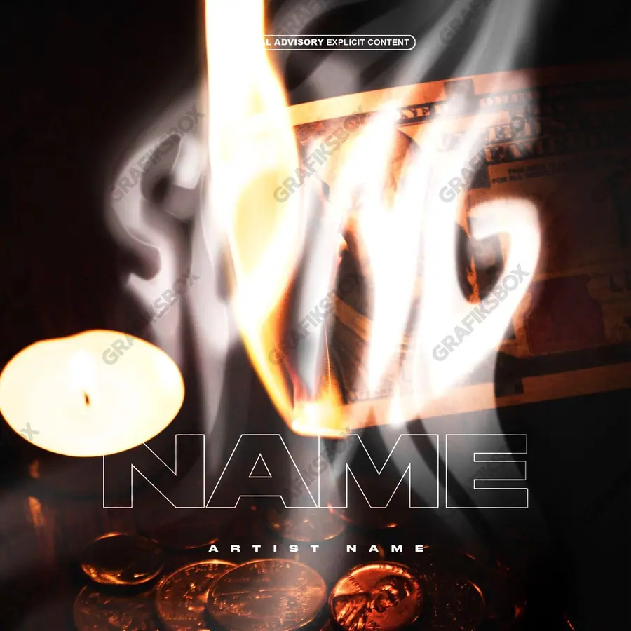 Premade album cover “Cash Burn” — expensive texture — metal, stones, gloss in orange shades