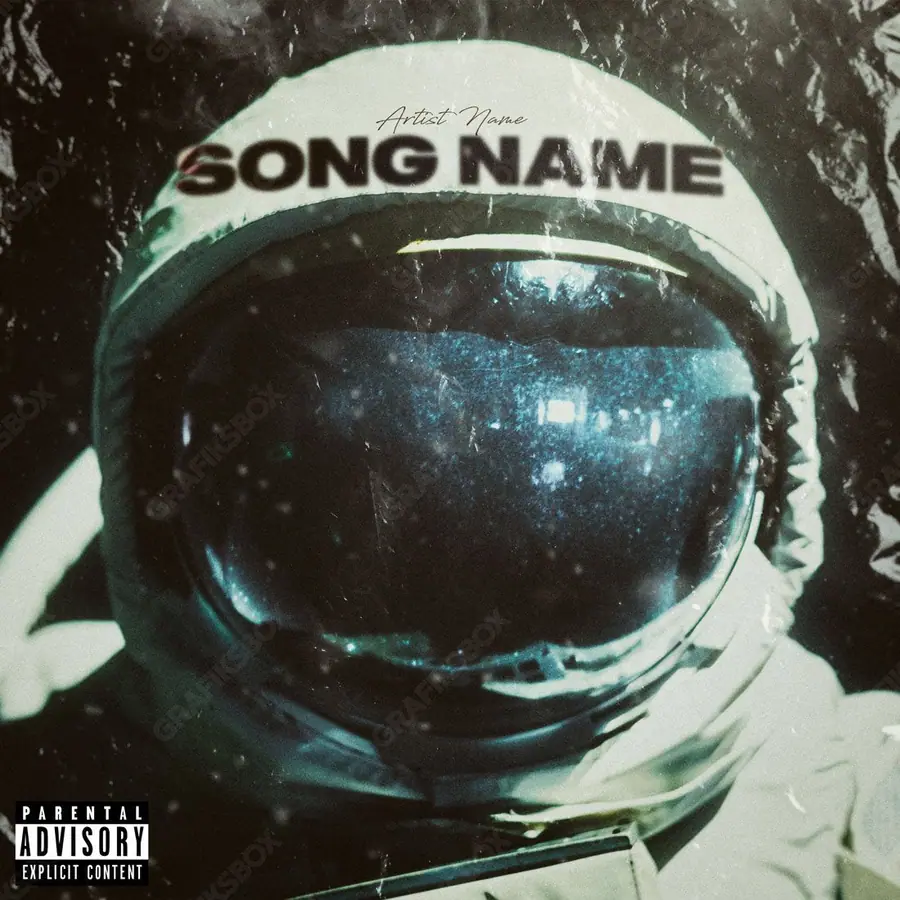 Premade album cover “Space Travel” — a cosmic scene: stars, planets, emptiness in a monochrome palette
