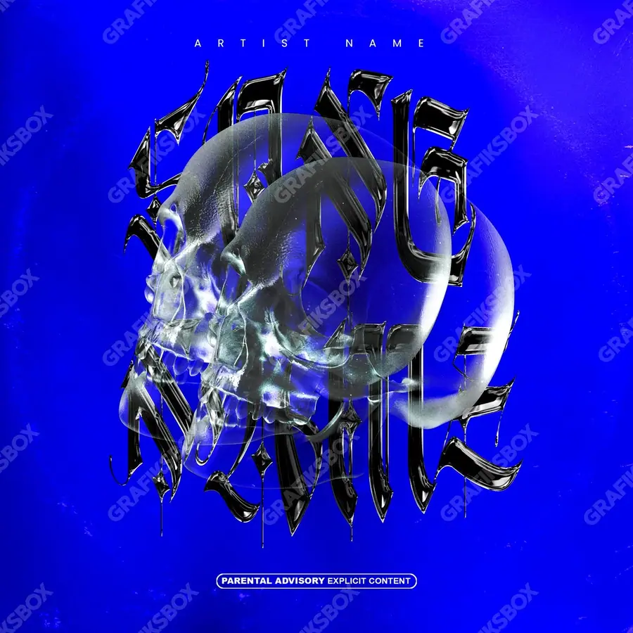 Premade album cover “Twin Skull” — dark art with a heavy atmosphere in a blue palette