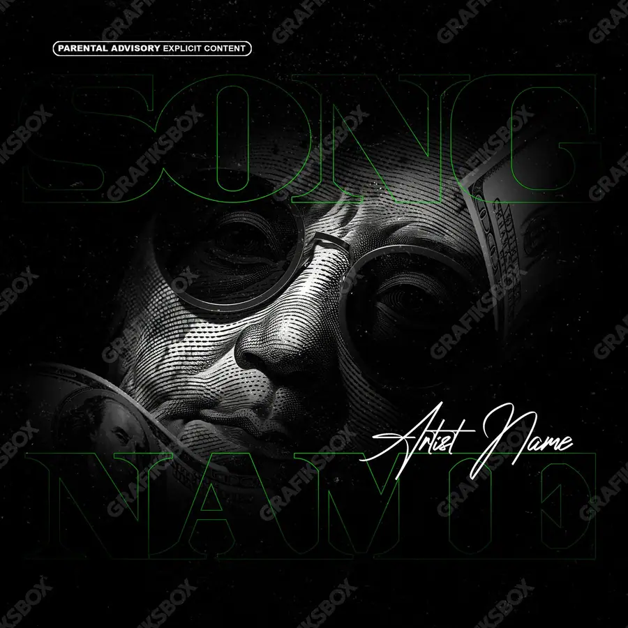 Premade album cover “Cash Boss” — expensive texture — metal, stones, gloss in a monochrome palette