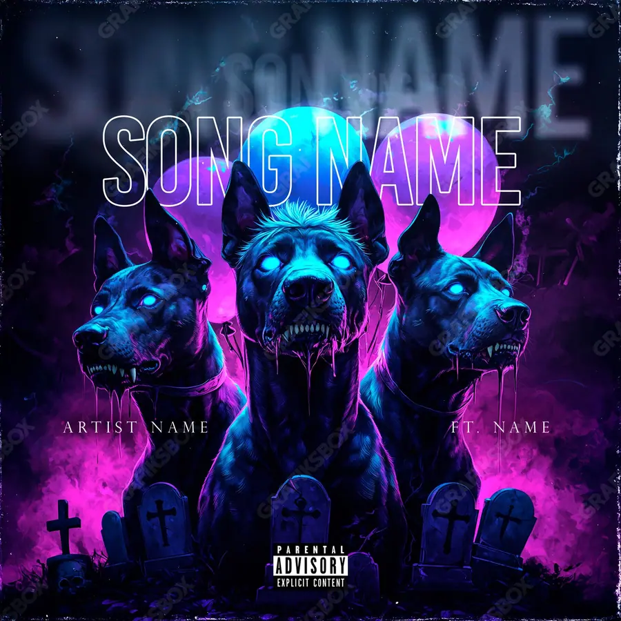 Premade album cover “Zombie Dogs” — harsh imagery in a low-key frame in cool blue tones