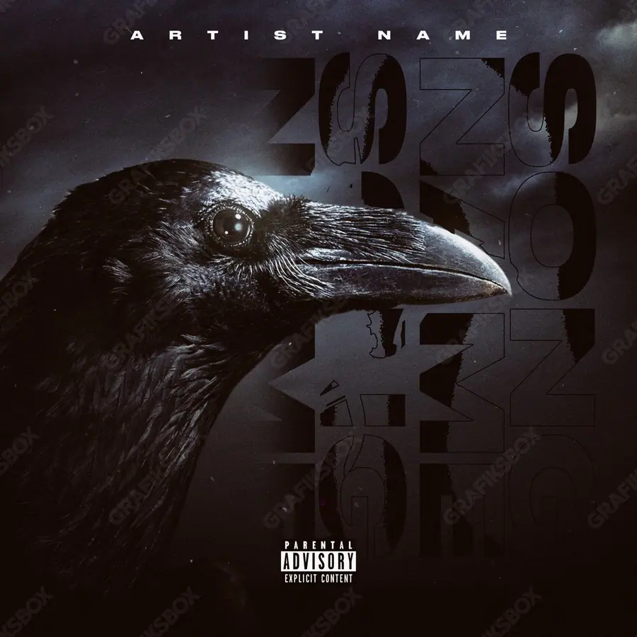 Portada de álbum prediseñada «Dark Raven» — la noche en cuadro: poca luz y mucho espacio, en una gama en blanco y negro