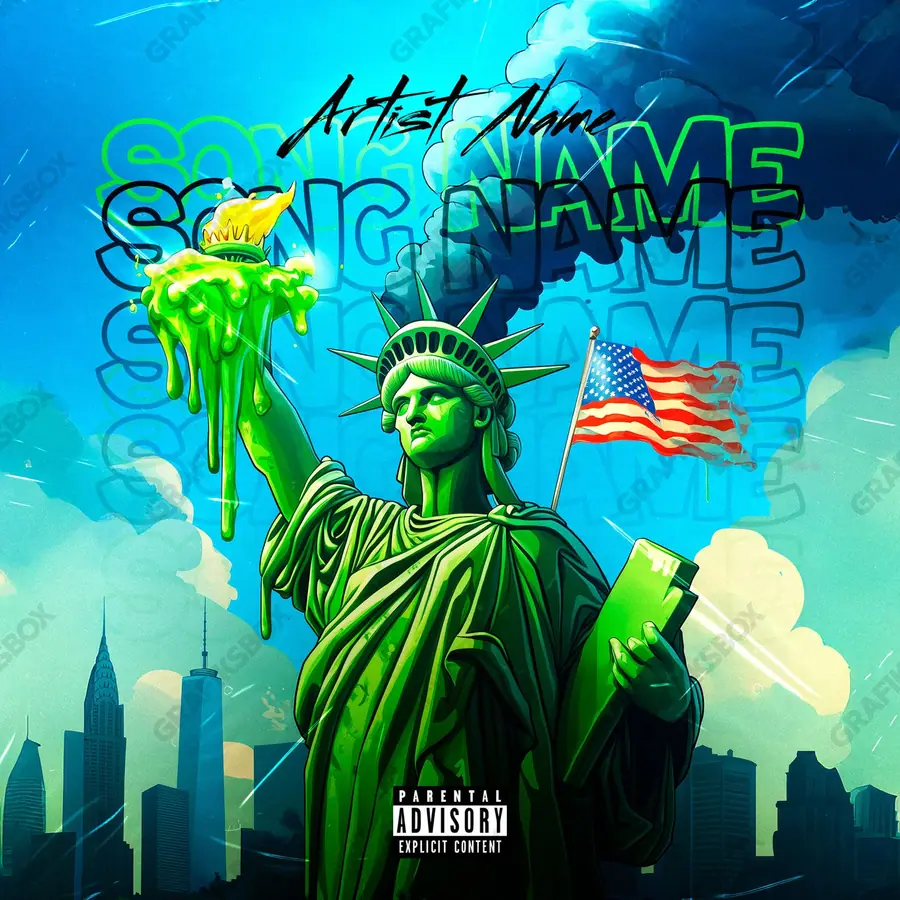Premade album cover “Green Liberty” — an original visual idea with no close match in the catalogue in green shades