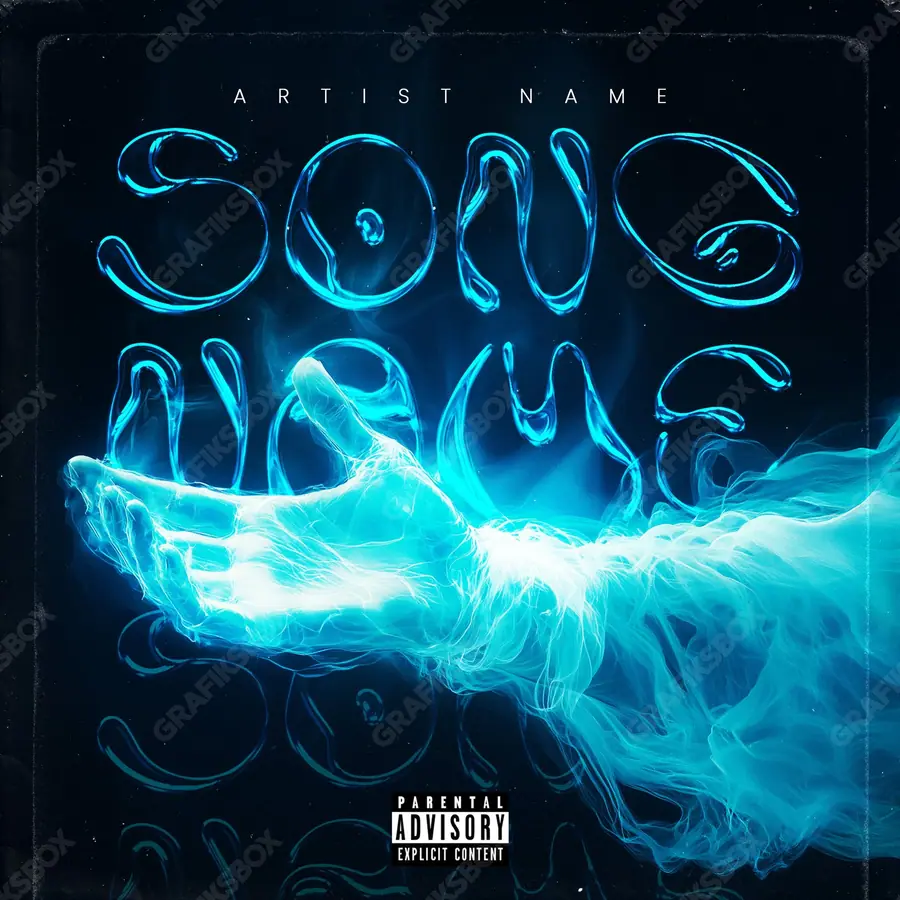 Premade album cover “Protective Light” — neon, bloom and a soft glow around the contour in a blue palette