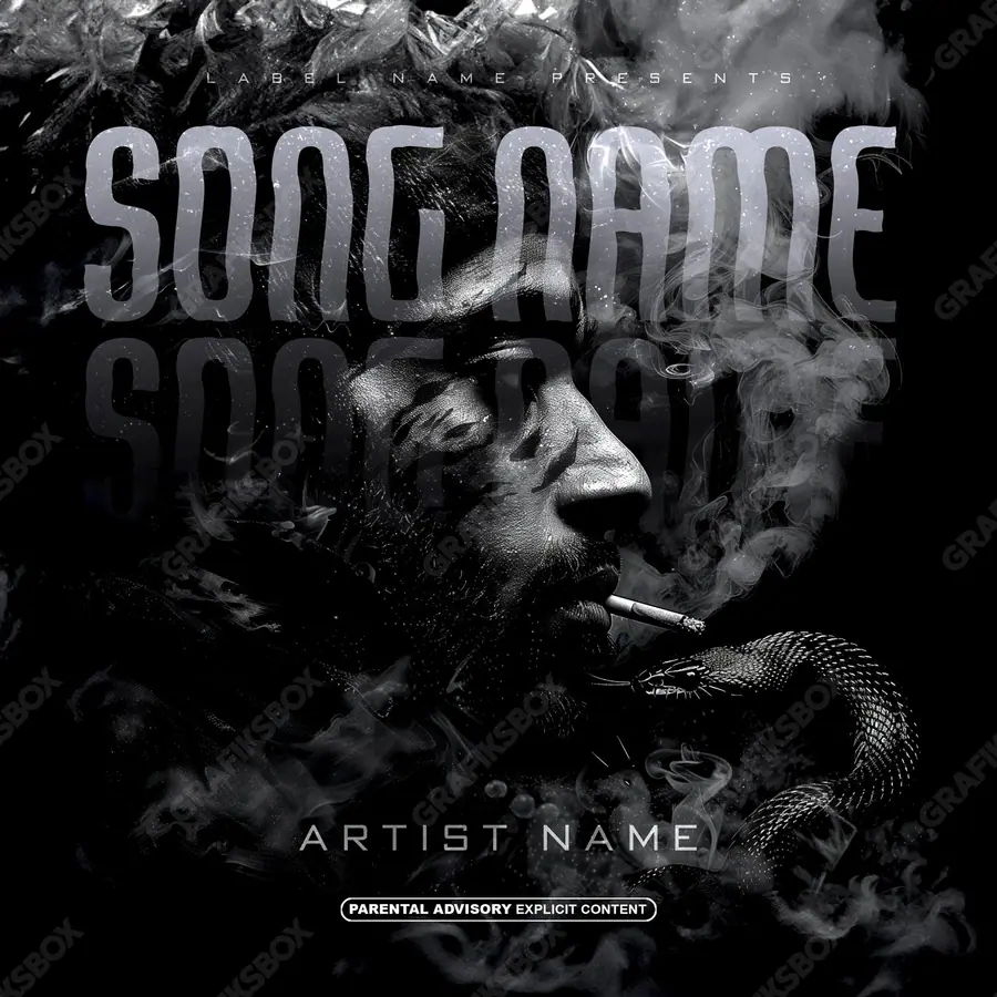 Premade album cover “Harmful” — a frame that refuses to sit in one category in a monochrome palette