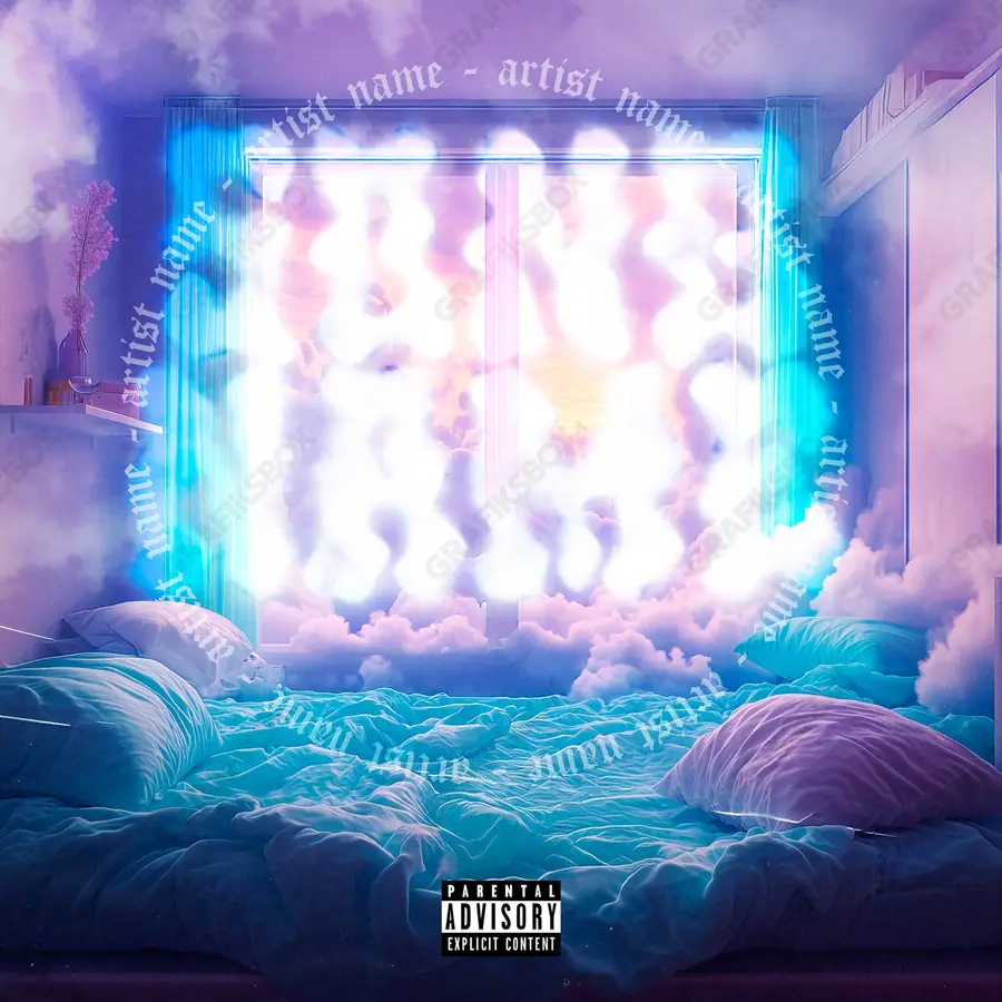 Portada de álbum prediseñada «Cloud Room» — una escena urbana con ventanas y luz de atardecer, en tonos azules fríos