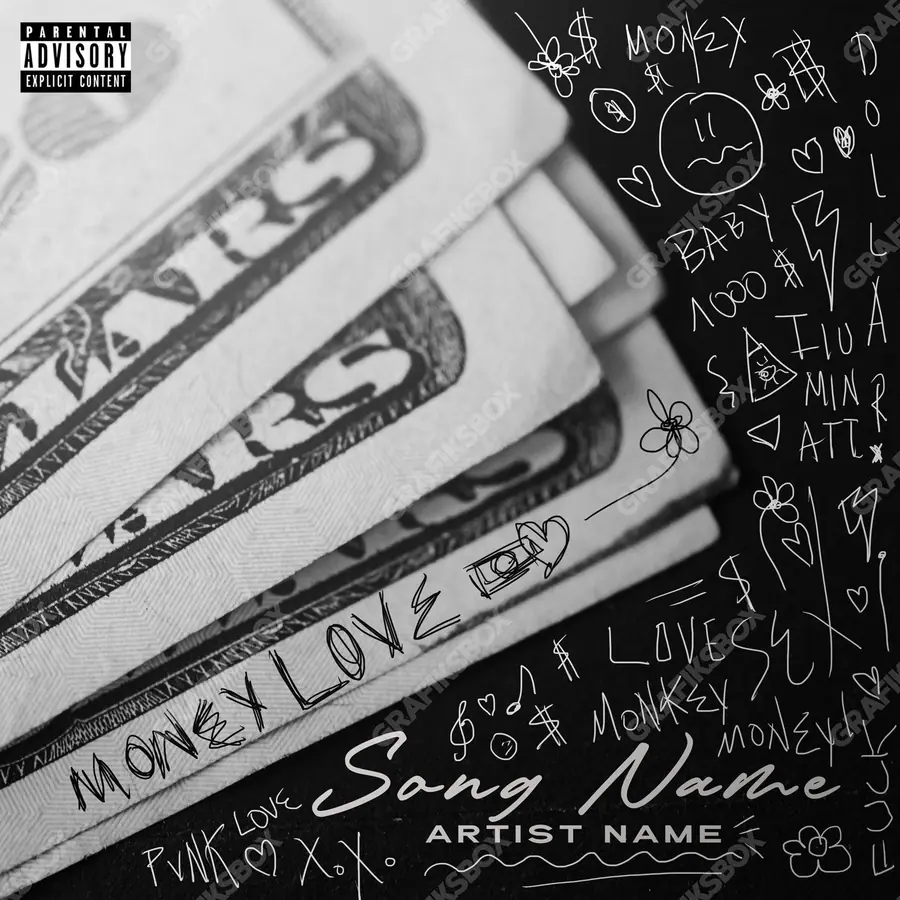 Portada de álbum prediseñada «Money Love» — una toma sobre una relación, sin lugares comunes, en una gama en blanco y negro