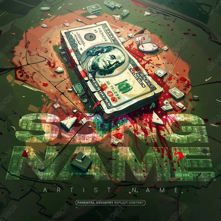 Готовая обложка для трека про роскошь «Bloody Cash» — кадр про статус: золото и плотный свет, в красных тонах