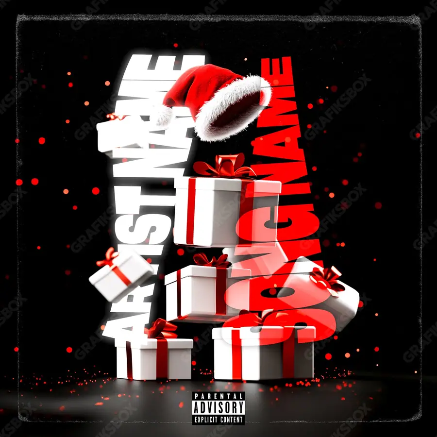 Premade album cover “Xmas Box” — an original visual idea with no close match in the catalogue in deep red tones