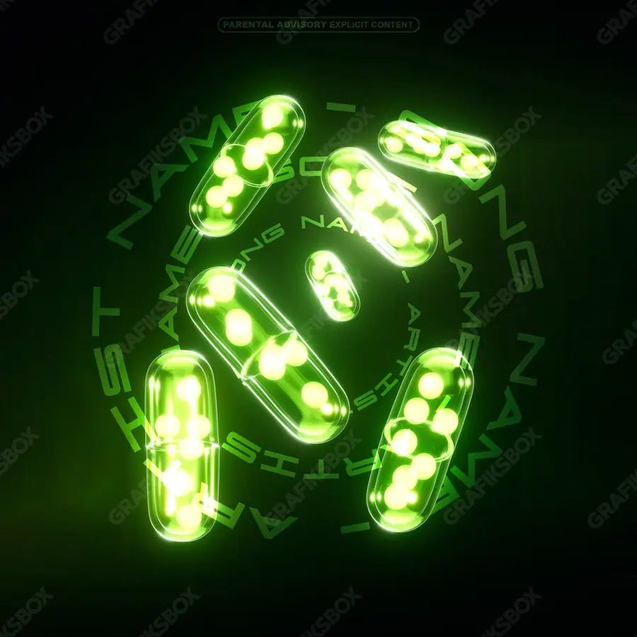 Готовая обложка для трека «Green Pill» — тёмный кадр, в зелёных тонах