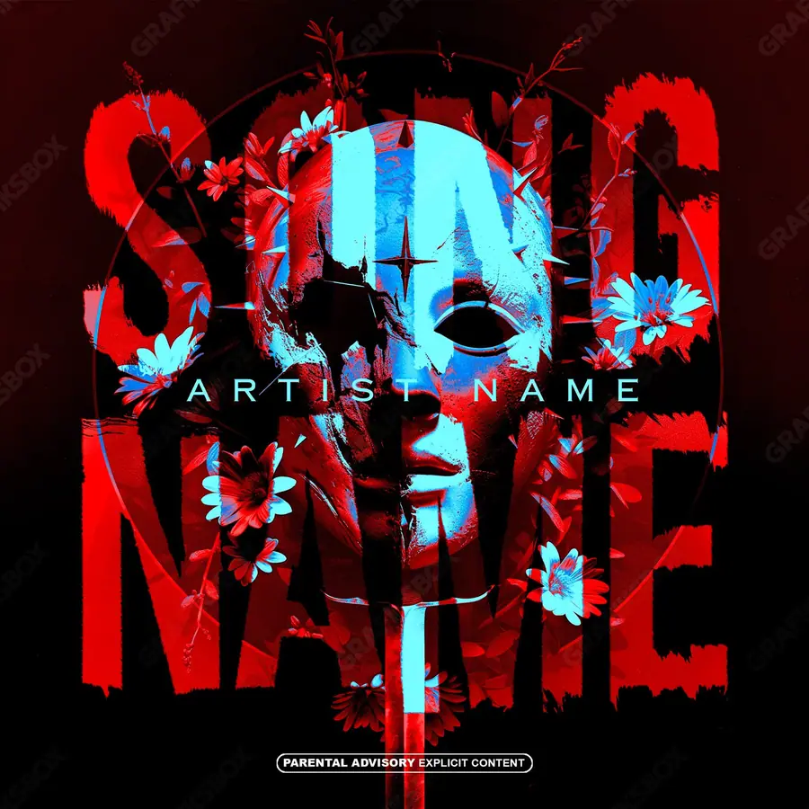 Premade album cover “Ravaged” — a frame that refuses to sit in one category in deep red tones