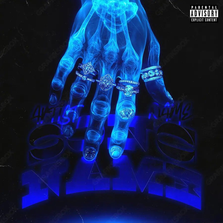 Portada de álbum prediseñada «Blue Ice» — una escena natural tranquila, con espacio para respirar, en una gama azul