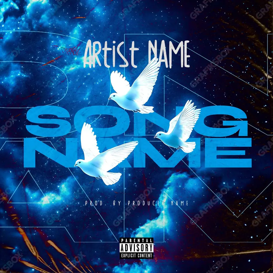 Portada de álbum prediseñada «Three Doves» — una idea visual original sin equivalente cercano en el catálogo, en tonos azules fríos