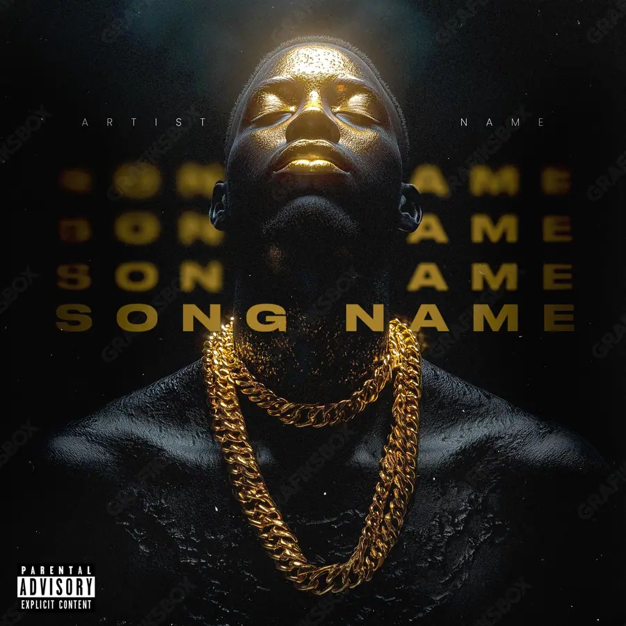 Premade album cover “Gold Plating” — the props of wealth: gold, cash, shine in a gold palette