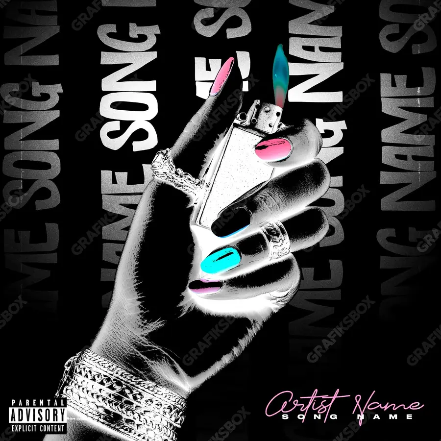 Premade album cover “Flame Cold” — a hot frame: sparks, heat, smoke in a monochrome palette
