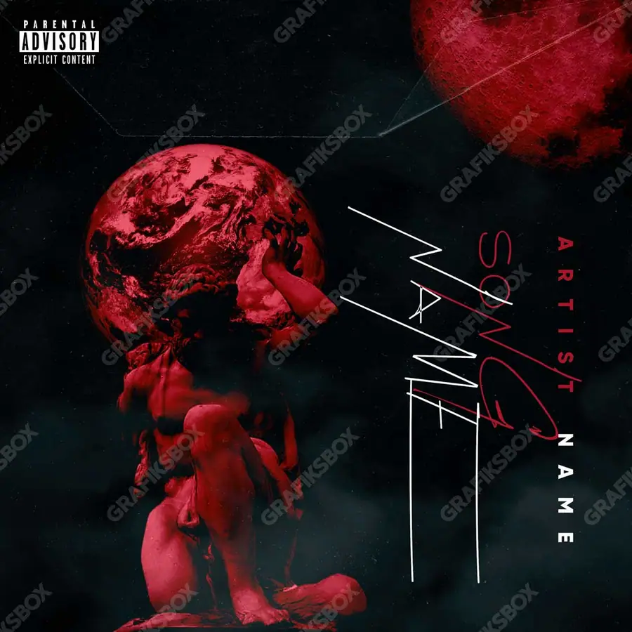 Premade album cover “Atlas” — an original visual idea with no close match in the catalogue in a red palette