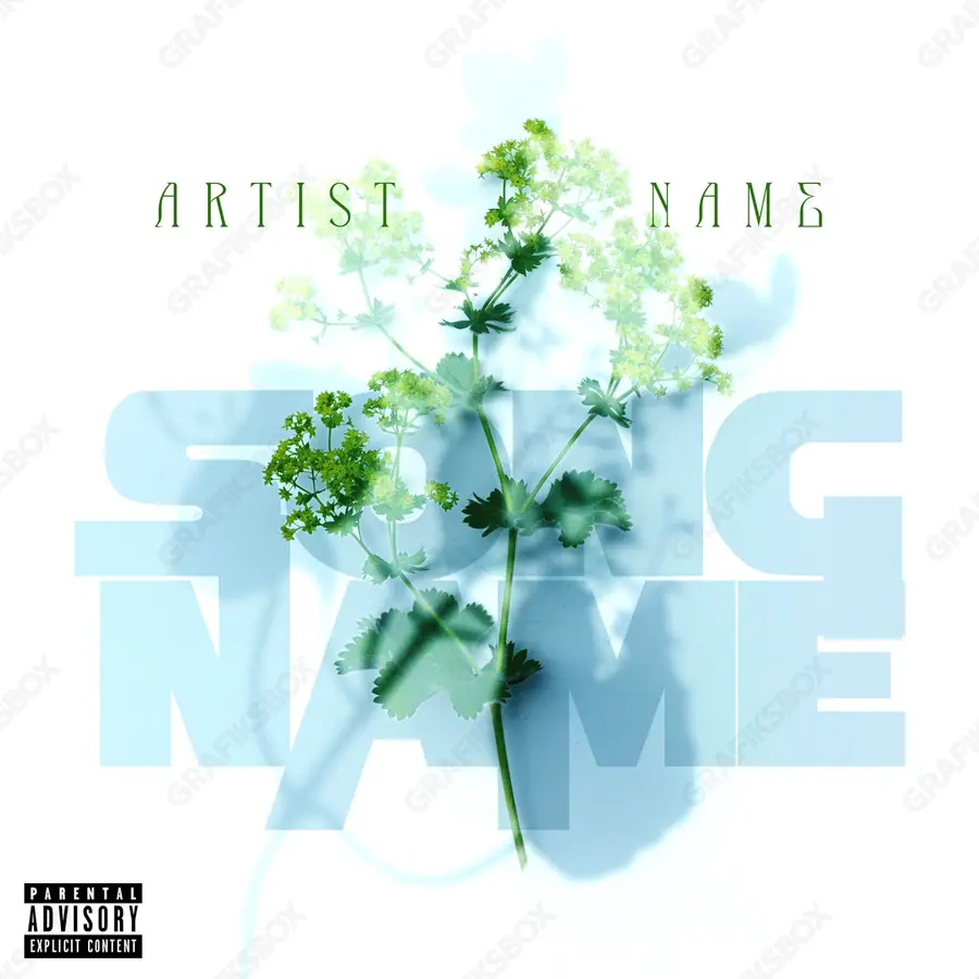 Premade album cover “Bouquet” — flowers in frame and a soft colour range in cool blue tones