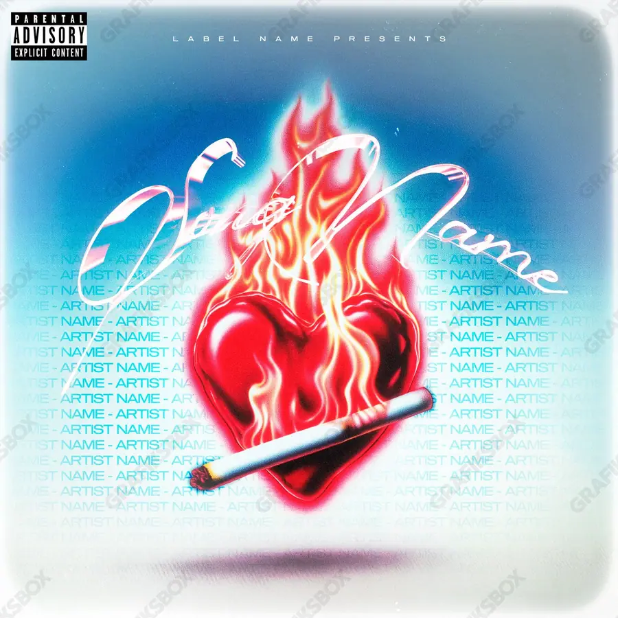 Premade album cover “Lit Cigarette” — flame as the only source of light in a blue palette