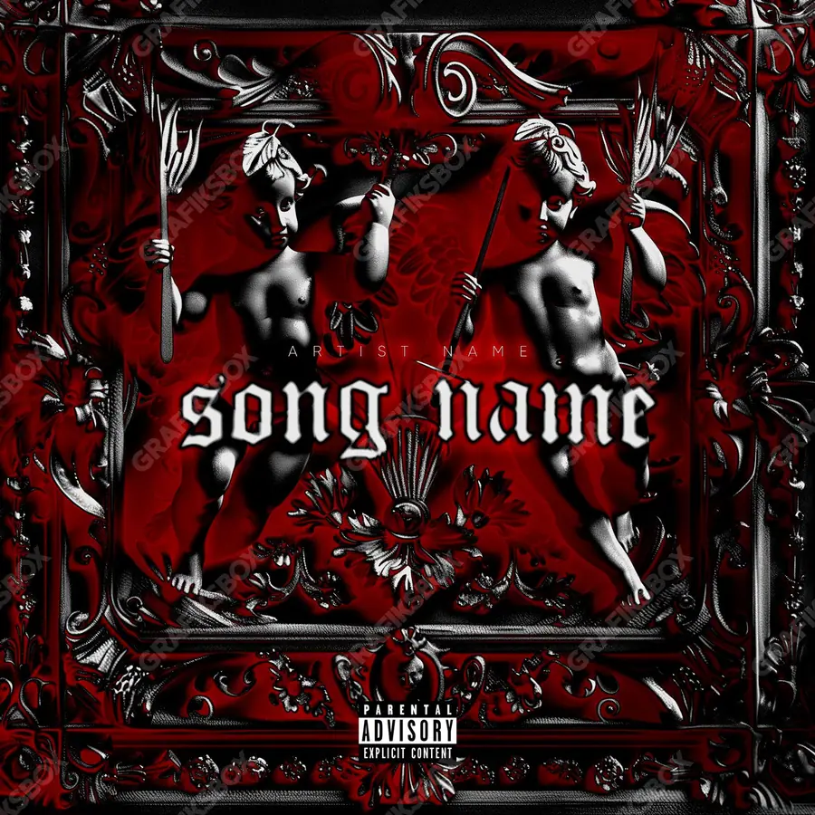 Premade album cover “Red Angels” — a subject with a character of its own in deep red tones