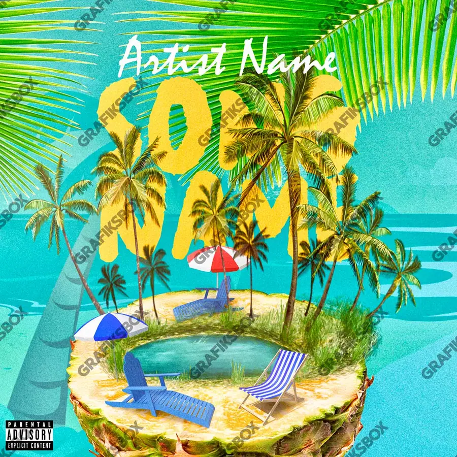 Portada de álbum prediseñada «Summer Vibes» — una idea visual original sin equivalente cercano en el catálogo, en tonos azules fríos