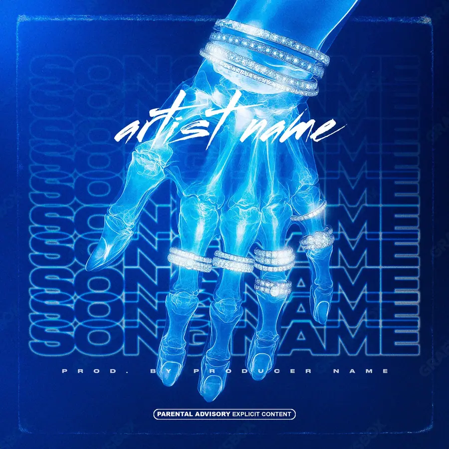 Premade album cover “Pimpkeleton” — a subject with a character of its own in a blue palette