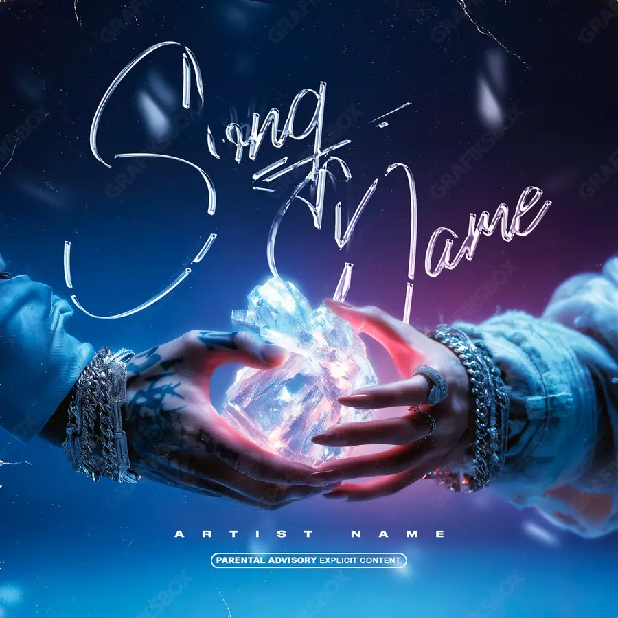Premade album cover “Fine Crystals” — glass edges and cold reflection in a blue palette