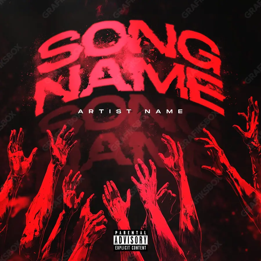 Premade album cover “Devouring” — a frame that refuses to sit in one category in a red palette