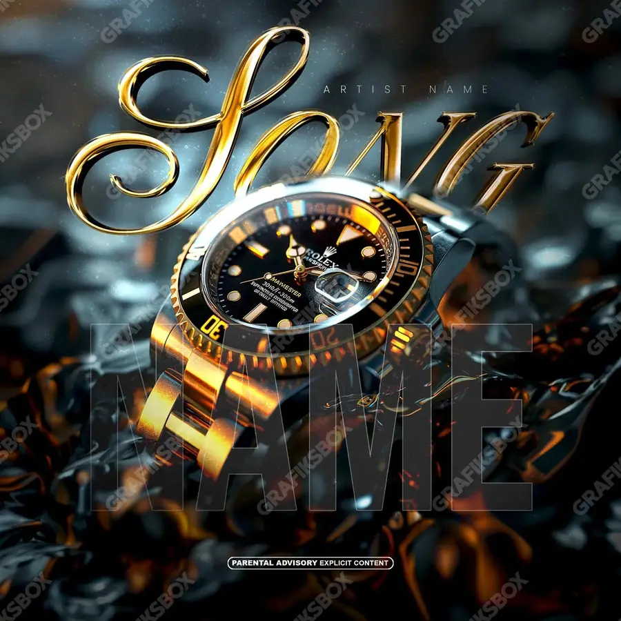 Portada de álbum prediseñada «Golden Time» — los signos del lujo: oro, dinero, brillo, en tonos dorados cálidos