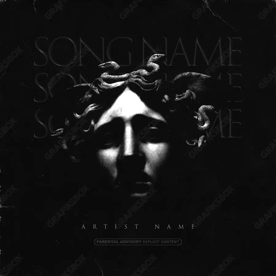 Premade album cover “My Drama” — an original visual idea with no close match in the catalogue in a black and white palette