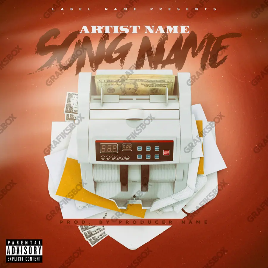 Premade album cover “Money Counter” — the props of wealth: gold, cash, shine in a red palette