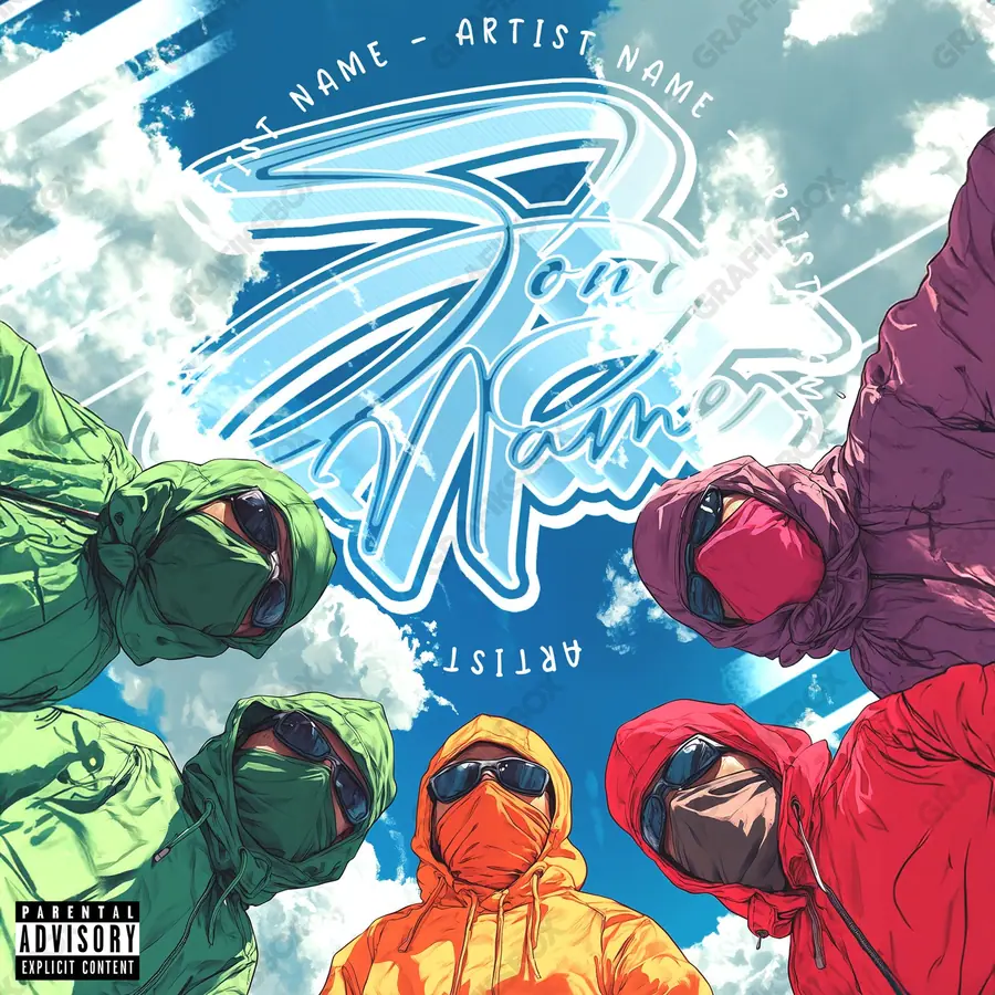 Premade album cover “Hikers” — an original visual idea with no close match in the catalogue in a blue palette