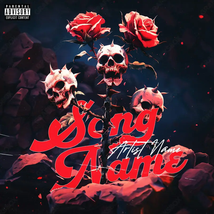 Premade album cover “Bad Flowers” — a floral composition under delicate light in deep red tones
