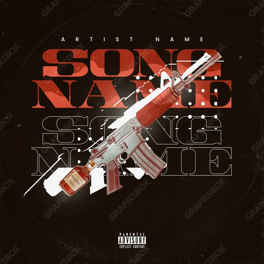 Premade album cover “Henny Gun” — harsh imagery in a low-key frame in a red palette