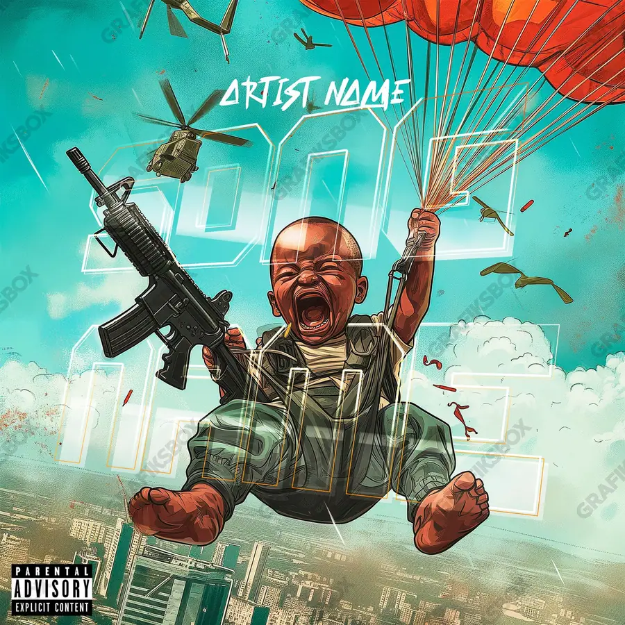 Portada de álbum prediseñada «Skydiving» — una idea visual original sin equivalente cercano en el catálogo, en una gama azul
