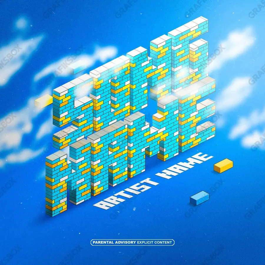 Premade album cover “Construction” — an original visual idea with no close match in the catalogue in a blue palette