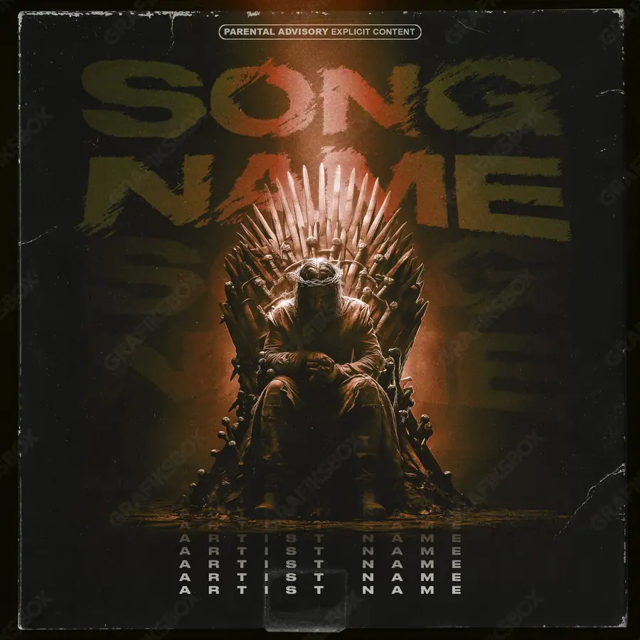 Готовая обложка для трека «Sharp Throne» — тёмный кадр, в оранжевых тонах