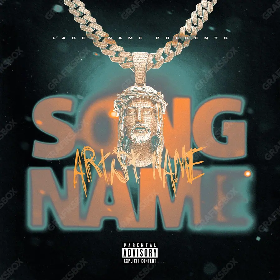 Premade album cover “Sacred Face” — a close portrait built around the eyes in orange shades